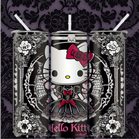 🆕 Hello Kitty - Victorian Goth - Punk - Stainless Steel Tumbler - 20oz w/ Straw - Picture 1 of 9